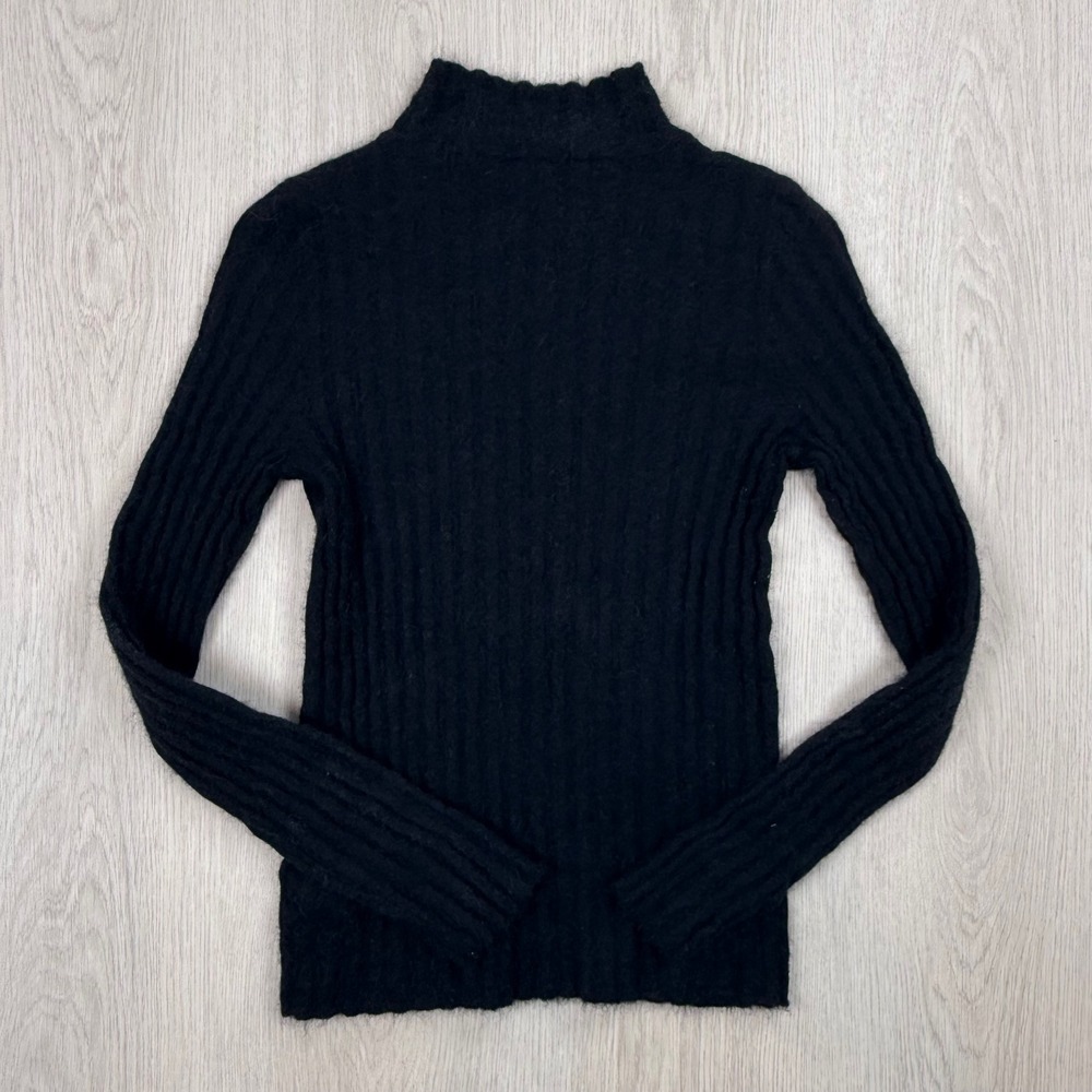 Mockneck Sweater Madewell Womens Medium Black Alpaca Wool Blend Ribbed Knit Top
